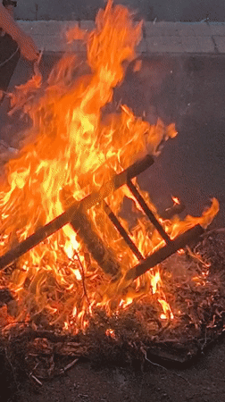 Large bonfire burns organic debris in Fontanarejo, Spain
