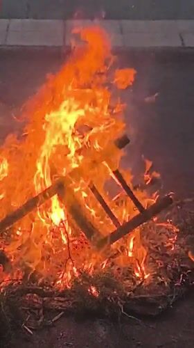 Large bonfire burns organic debris in Fontanarejo, Spain