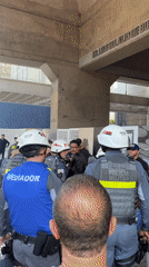 Political demonstration with police presence in São Paulo, Brazil