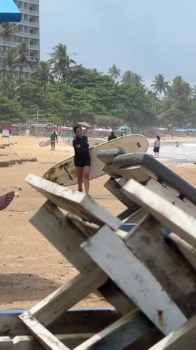 Early morning beach activity in Weligama, Sri Lanka
