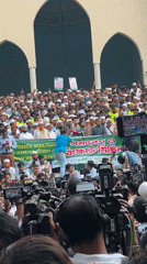 Large crowd gathers outside Islamic building in Dhaka