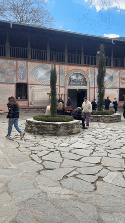 Tourist group visits historic Bachkovo Monastery in Bulgaria