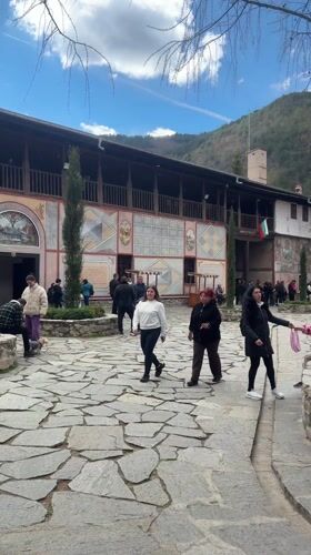 Tourist group visits historic Bachkovo Monastery in Bulgaria