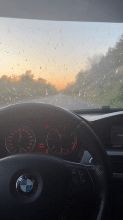 Driver captures sunset road view near Tsarevo, Bulgaria