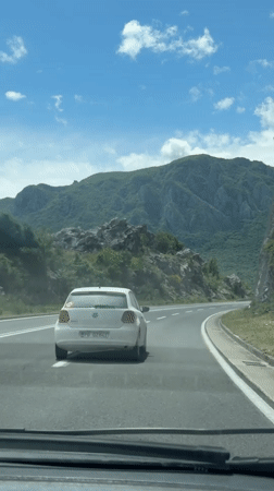 Dashboard camera captures highway drive in Montenegro mountains