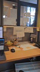 Morning office scene and #Build display captured in Paris