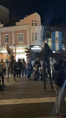 Stilt performers dressed as birds entertain crowds in Plovdiv