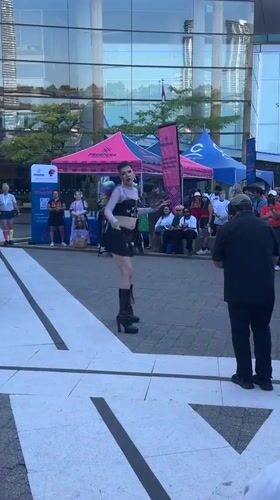 Drag and belly dance performances at Surrey Pride outside SFU