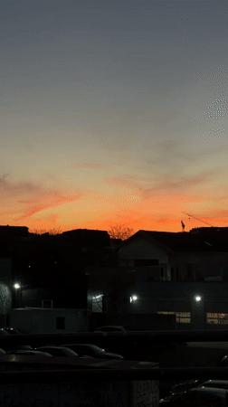 Sunset observed over residential Belgrade neighborhood