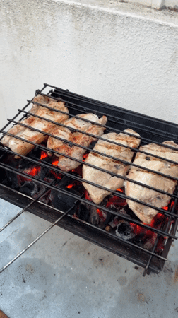 Mixed grill over hot coals in Almada on a summer evening