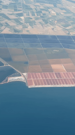 Geometric farmland meets water's edge in northern Greece