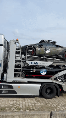 Car carrier with luxury vehicles spotted in Antwerp