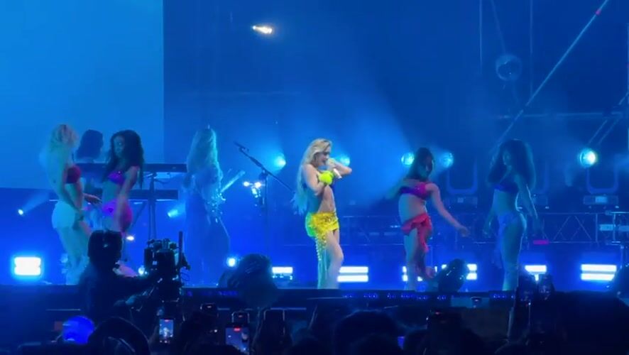 Pop singer performs with dancers in Mexico City concert
