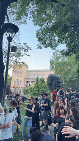 Young crowd gathers in Sofia public space