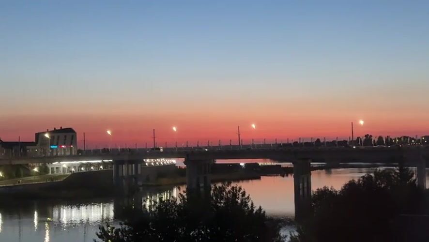 Dusk bridge scene captured in Naberezhnye Chelny, Russia