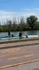 Two kayakers enjoy sunny afternoon on Plovdiv waterway