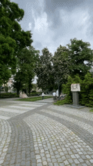 Spring park scene captured in Plovdiv with blooming trees