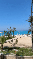 Sunny morning at a crowded Fethiye beach