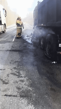 Firefighters respond to dump truck incident in Russia