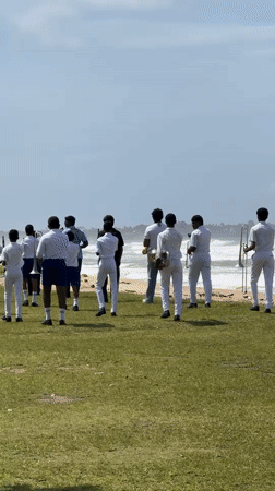 Youth marching band rehearses near ocean in Matara, Sri Lanka