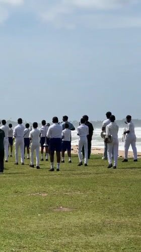 Youth marching band rehearses near ocean in Matara, Sri Lanka