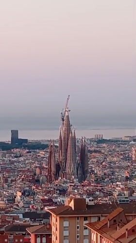 Barcelona panorama at dusk from a hilltop vantage point