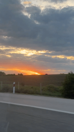 Driver captures sunset views on Bulgarian highway near Eleshnitsa