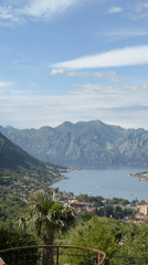 Scenic mountain bay views documented in Škaljari, Montenegro