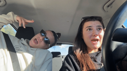 Young women sing Romanian songs during road trip in Bulgaria