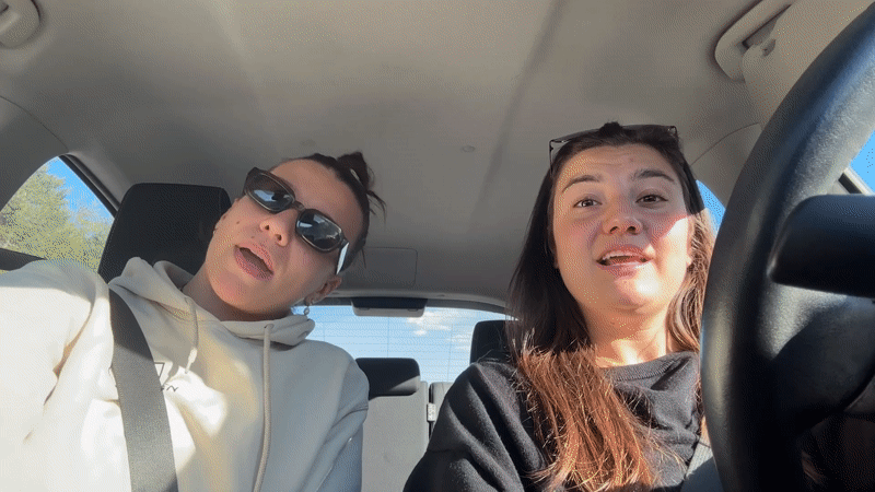 Young women sing Romanian songs during road trip in Bulgaria