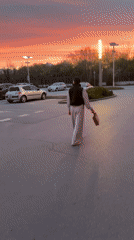 Striking sunset witnessed over parking lot in Ruse, Bulgaria