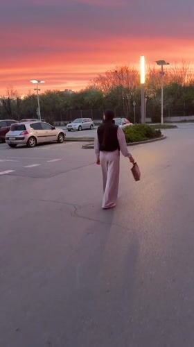 Striking sunset witnessed over parking lot in Ruse, Bulgaria