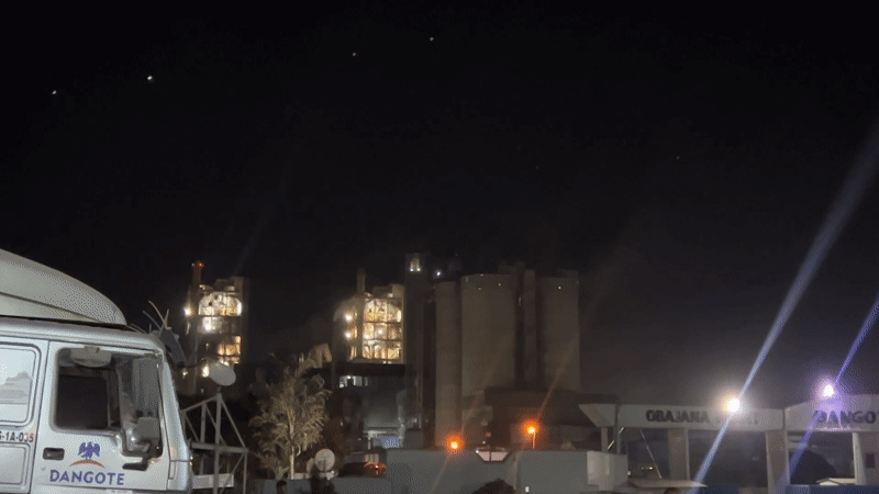Dangote Cement factory operates at night in Obajana, Nigeria