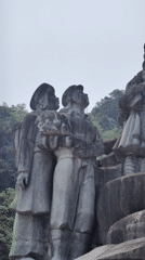 Morning scenes from Hà Giang plaza show workers, monument visitors