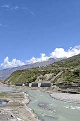 Morning scenes captured along mountain river valley in northern India