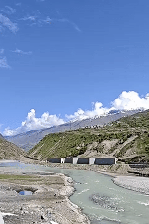 Morning scenes captured along mountain river valley in northern India