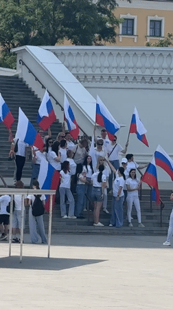 Youth patriotic gathering with Russian flags in Astrakhan
