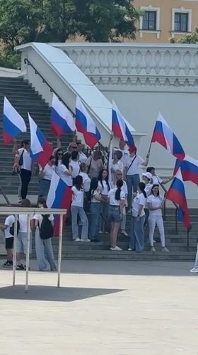 Youth patriotic gathering with Russian flags in Astrakhan