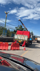 Overnight road construction blocks traffic in Ko Samui, Thailand