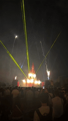Fireworks and light show draws crowds at Japanese castle