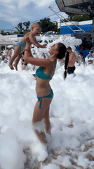 Foam party fun in Sochi, baby in tow