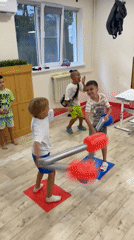 Inflatable sword and boxing fun at a Sochi kids' activity center
