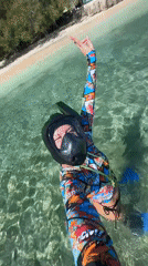 Beach snorkeling session captured in Indonesia early morning