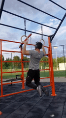 Man exercises at outdoor gym in Burgas, Bulgaria