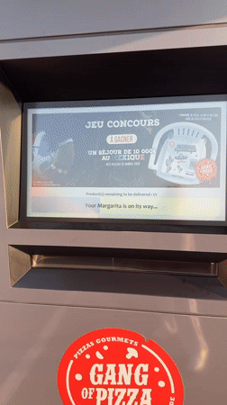 24/7 pizza vending machine order from kiosk to car