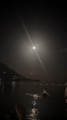 Full moon night along the Budva Riviera beach strip