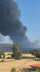 Heavy black smoke rises over rural Sallent, Spain