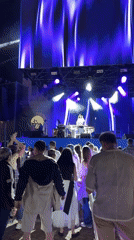 Rainy outdoor concert night in Estosadok, Russia