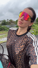 Woman filmed wearing rainbow mirrored sunglasses in North Kuta