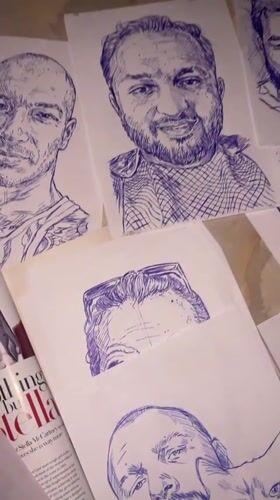 Pen-and-ink portrait sketches laid out in Abuja
